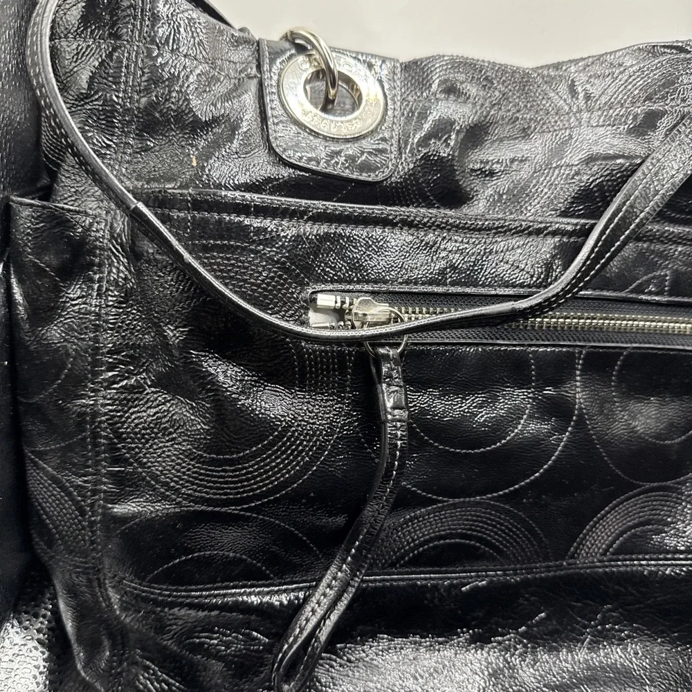 Coach Alex Signature Black Patent Leather Baby Travel Tote Bag‎